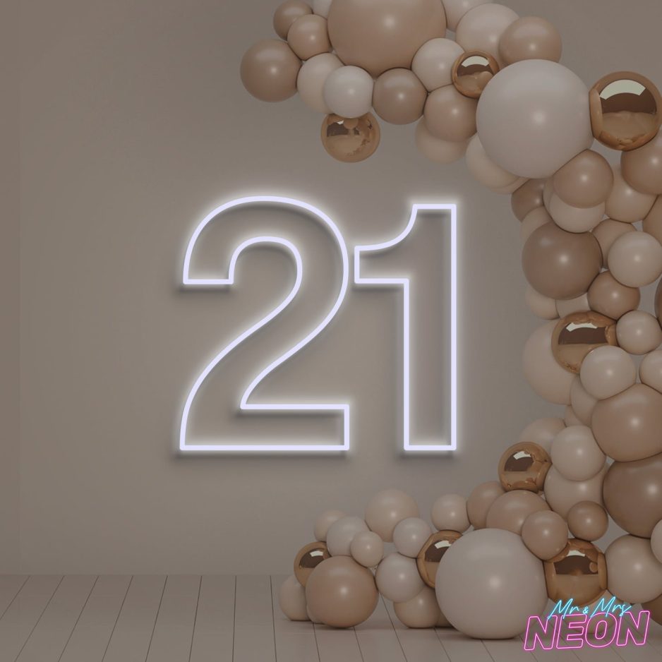 21 Neon Sign White