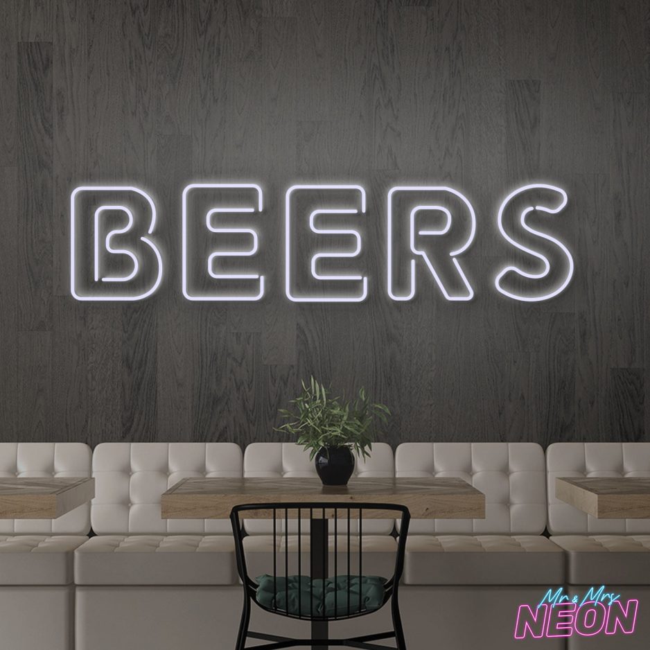 beers neon sign deep white