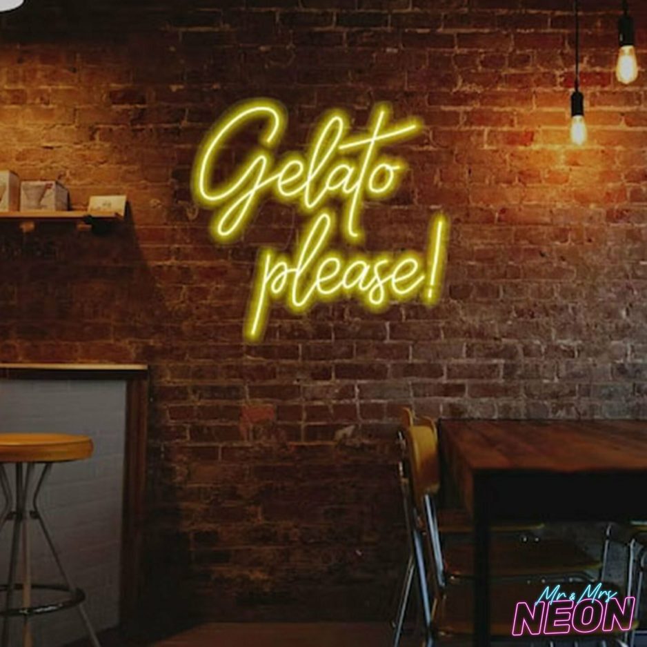 gelato please neon sign yellow