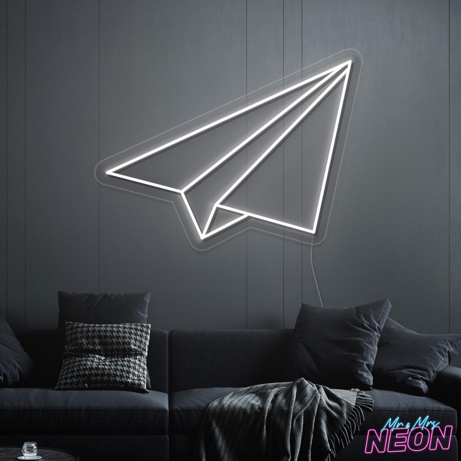 Paper Plane Neon Sign White