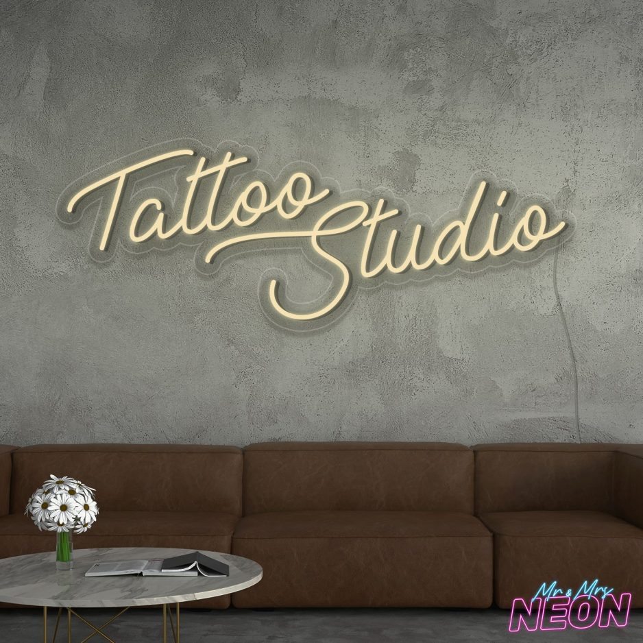 tattoo studio neon sign warm white